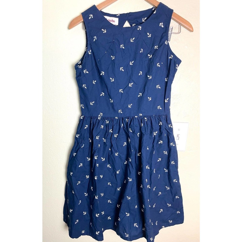 Louche Dress Women's 10 UK /Small US Cotton Anchors Navy Blue
